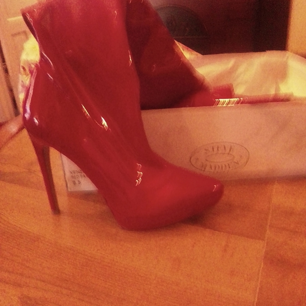 Red patent leather boots